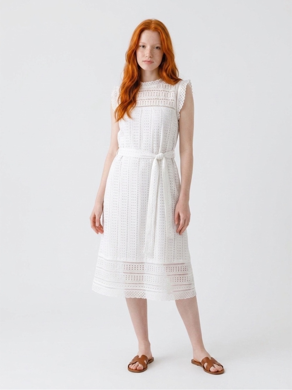 Banana Republic Mock Neck Sleeveless Lace Dress White Sz 6 Tall